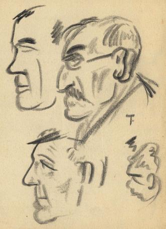 Felix Timmermans met schetsen op papier