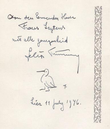 Felix Timmermans met tekening uit 1946