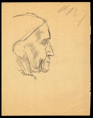 Felix Timmermans met tekeningen op papier