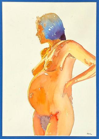 Belgische aquarellist Troet met een naakte vrouw