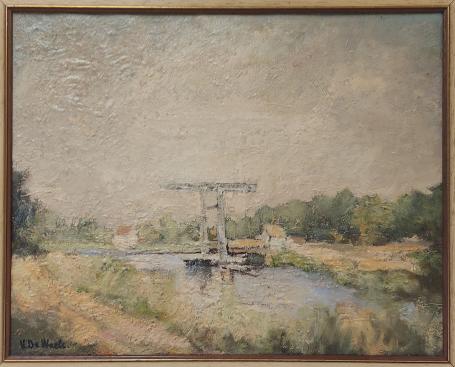 Valentijn de Waele met een schilderij op canvas