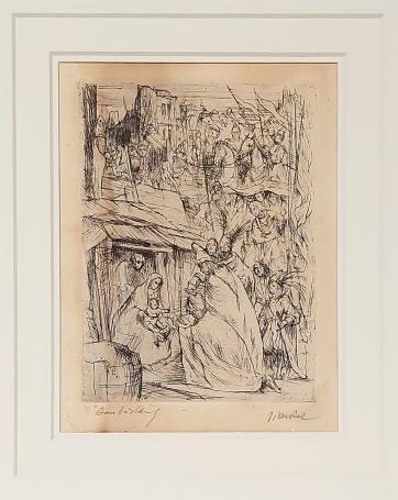 Aanbidding, een ets van Jules Van Ael