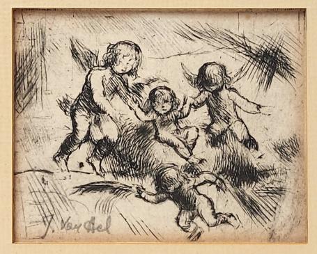 Kleine ets van de Antwerpse kunstenaar Jules Van Ael