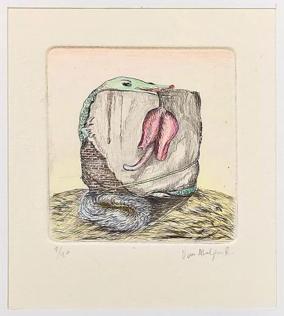 Kleine ets van de Belgische etser Roger Van Akelyen