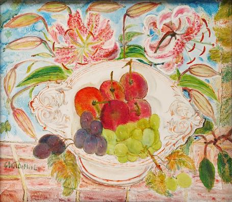 Stilleven met bloemen en fruit van Van de Maele