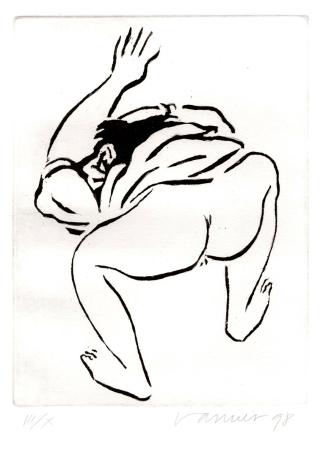 Gesigneerde grafiek van de Belgische graficus J. Vanriet