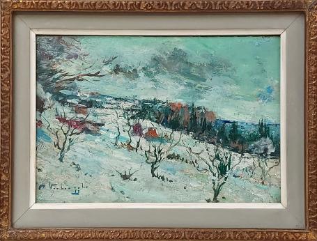 Schilderij van C. Verbrugghe, sneeuwlandschap