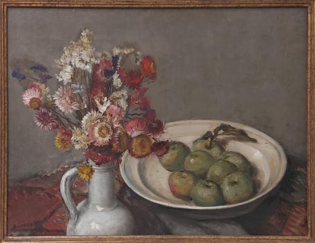 Victor Dolphyn met een schilderij, een stilleven