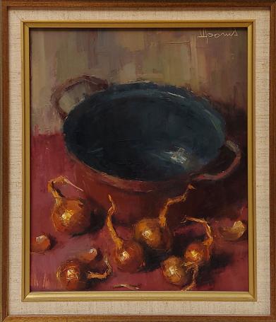 Schilderij van Vic Dooms kopen, een stilleven met uien