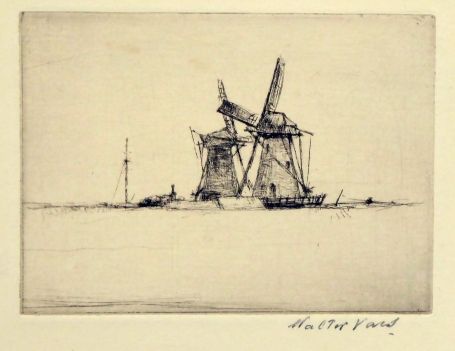 Walter Vaes Belgische kunstenaar met landschap met molens