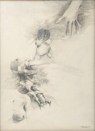 kunstwerk op papier van de Belgische graficus Roger Wittevrongel