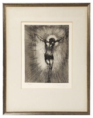 Belgische kunstenaar Eugeen Yoors met een ets