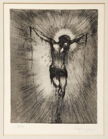 Belgische etser Eugeen Yoors met een genummerde ets