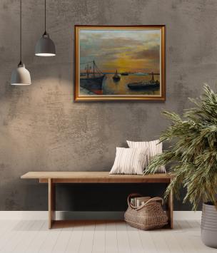 Boten op de Schelde bij ondergaande zon