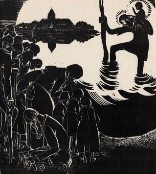 Linocut van de Belgische kunstenaar Jan Frans Cantré uit Gent