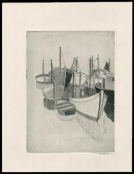 Vissersboten geëtst door Mechelse kunstenaar Léon Smets