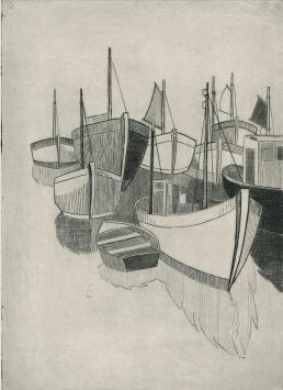 De Belgische etser Léon Smets met een grafisch kunstwerkje