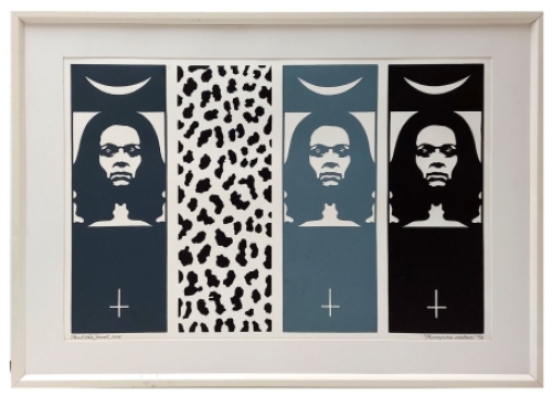 de Belgische kunstenaar Paul Van Dessel met een linocut