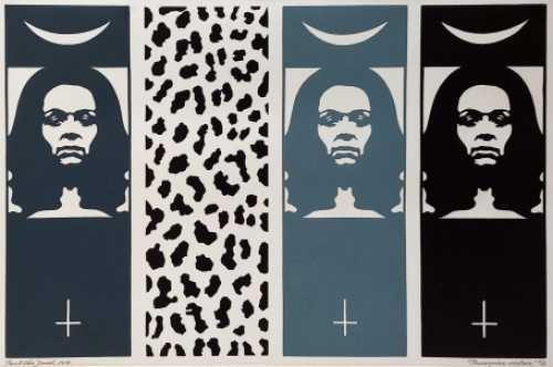 Paul Van Dessel met een linosnede uit 2016