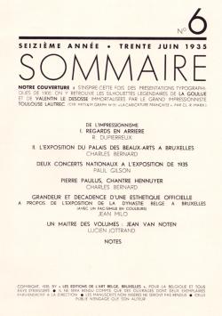 2534. L'ART BELGE, 16 année, Juin 1935, numero 6