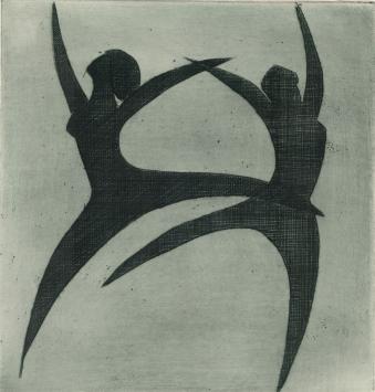De Belgische etser Léon Smets met danseressen