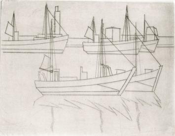 De Belgische etser Léon Smets met een kunstwerkje op papier
