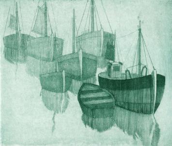 De Belgische etser Léon Smets met een grafisch kunstwerkje