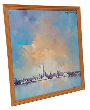 Schepen aan de rede in Antwerpen (lichte lucht)