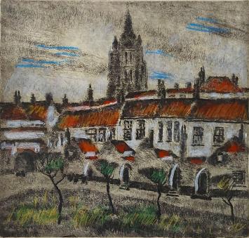 Opgehoogde litho in een kader van Blomme