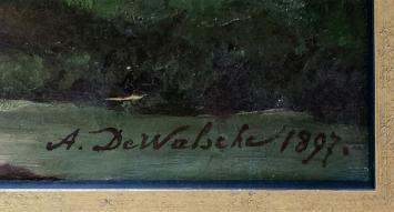 Alphonse De Walsche  met een landschapsschilderij