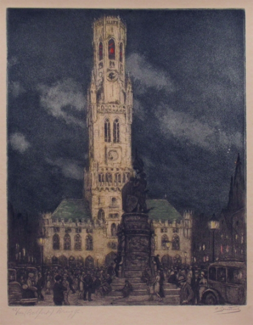 Ets van Belgische kunstschilder en etser Albert Geudens