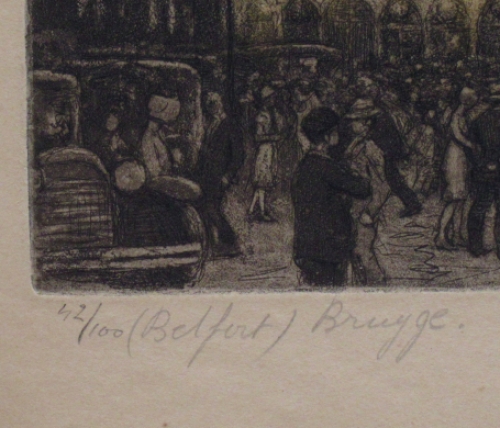 Belfort te Brugge  van de Belgische etser A. Geudens