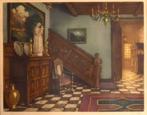 Gezicht op een kleurrijke traphal van Albert Geudens