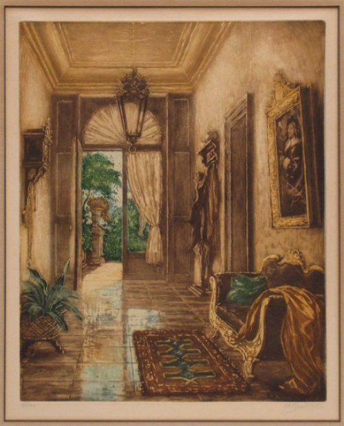 Ets van Belgische kunstschilder en etser Albert Geudens