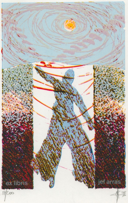 Alain Hautekiet met een ex libris uit 1983