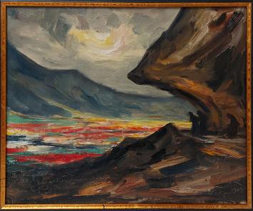 Symbolic seascape with dramatic cliffs and figures – Le Purgatoire, Jamar 1939