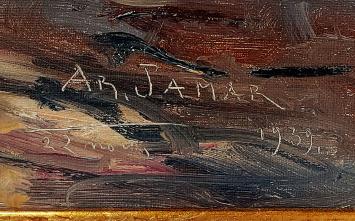 Le Purgatoire, Chtr XXIX Je vois sept... – Oil on canvas on board – Armand Jamar – 1939