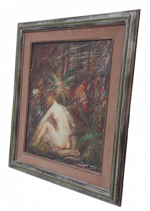 Naakte badende dame en starende mensen