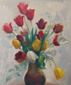 Stilleven met tulpen van Alphonse Mora
