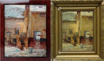 De binnenkoer met een emmer