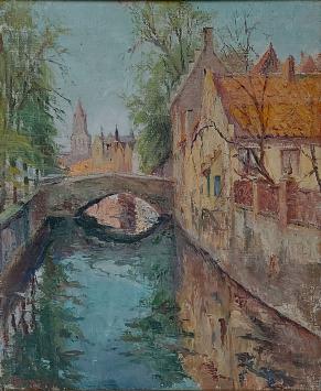 Schilderij van Alexandre Tielens, Brugge de Reien