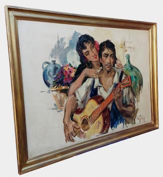 Aimé Van Belleghem met een schilderij, de visser