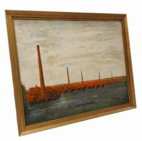 Art Van Der Linden met steenbakkerij, een olieverfschilderij