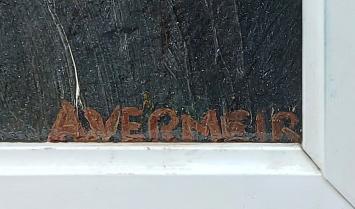 De Belgische kunstschilder Alfons Vermeir met een schilderij van een meisje