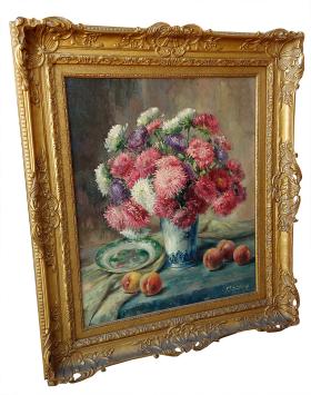 Stilleven met bloemen en perziken 1946