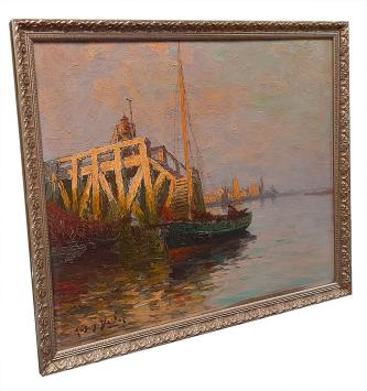 Boot met zeil aan het staketsel