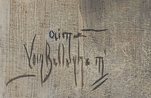 Aimé Van Belleghem met een schilderij glacis-techniek