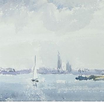 Waterverfschilderijtje uit 1966, Schelde te Antwerpen