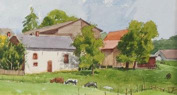 Waterverfschilderijtje uit 1995, landelijk landschap