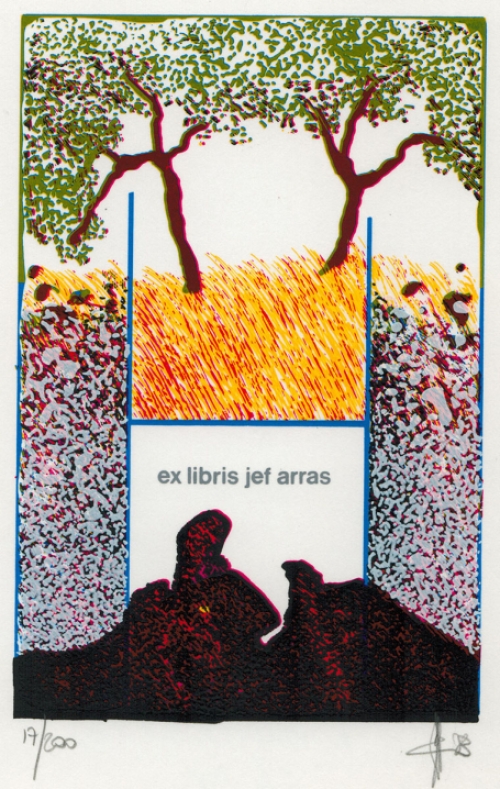 Alain Hautekiet met een ex libris uit 1983